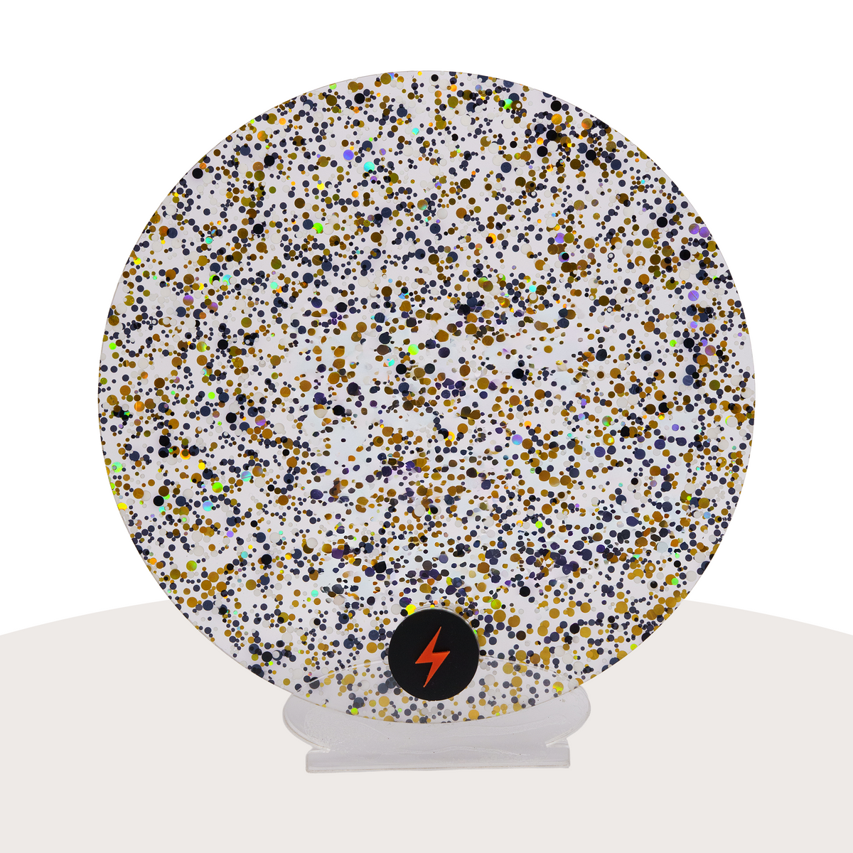 Black/White/Gold/ Bubble Glitter Acrylic — Front view