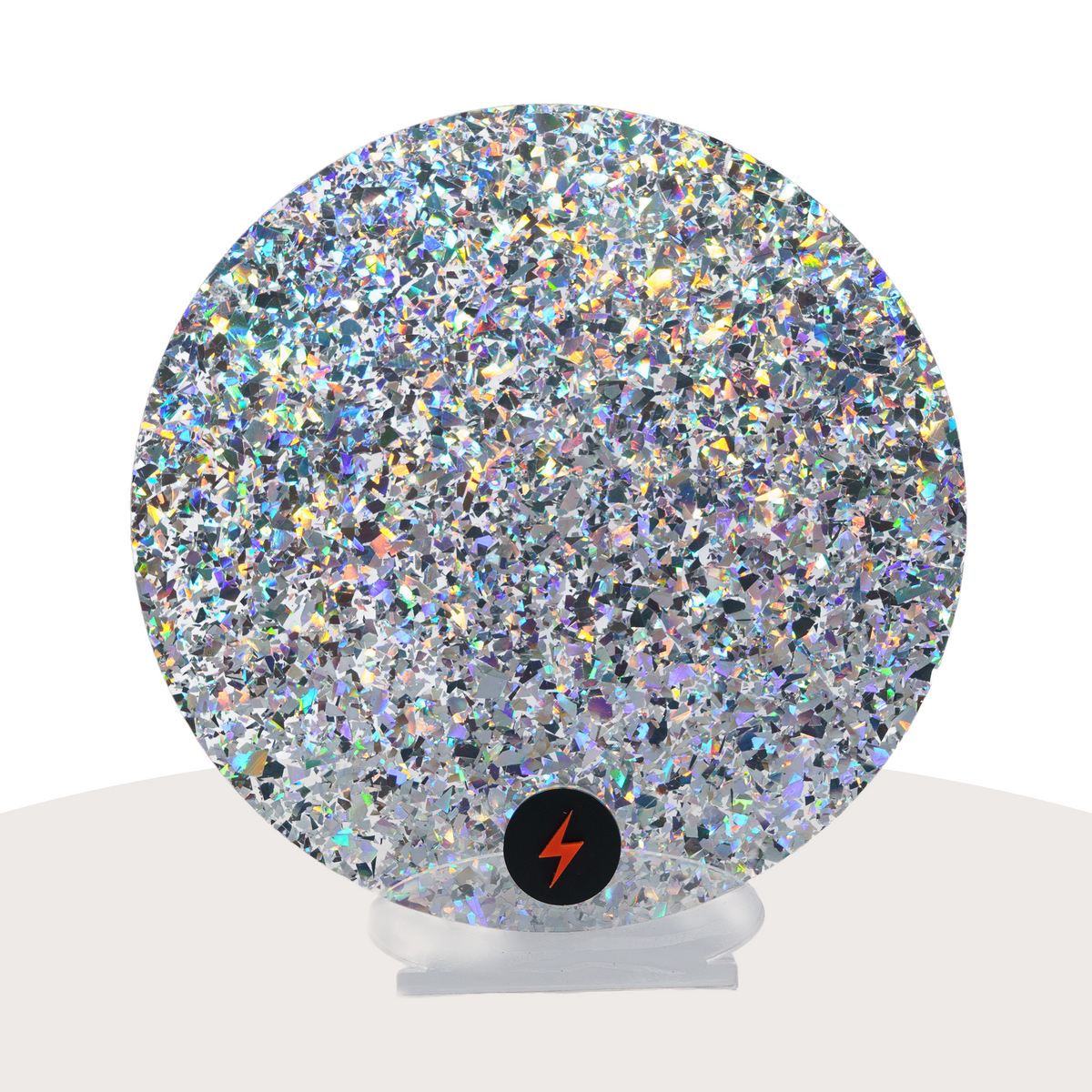 Holographic Silver Chunky Glitter Acrylic — Front view