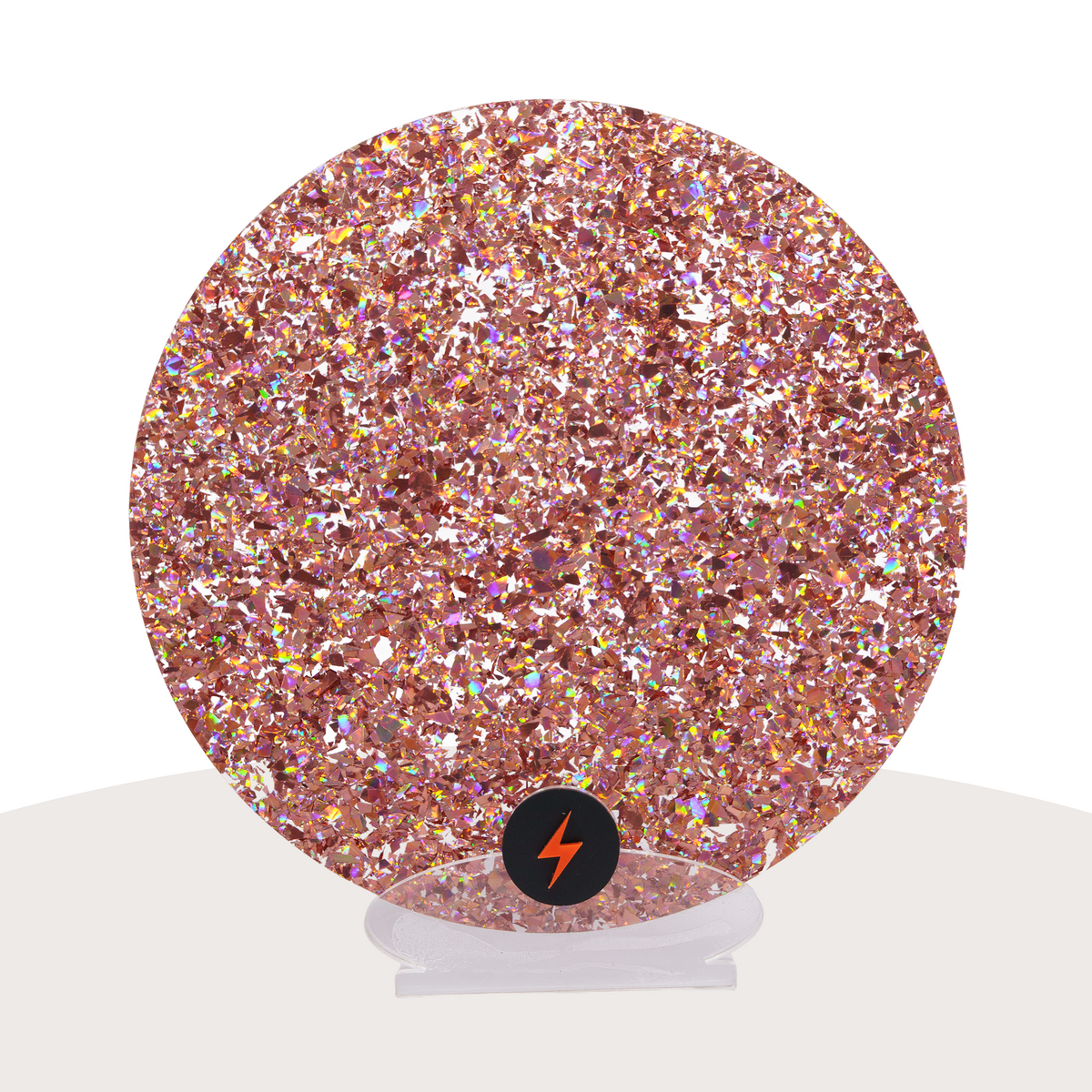 Holographic Rose Gold Chunky Glitter Acrylic — Front view